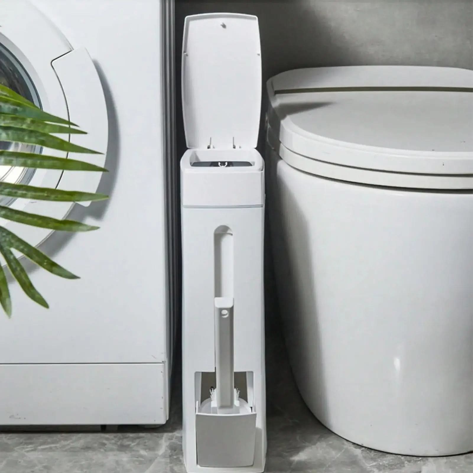 Compact DuoBin – Elegant Trash Can with Hidden Toilet Brush