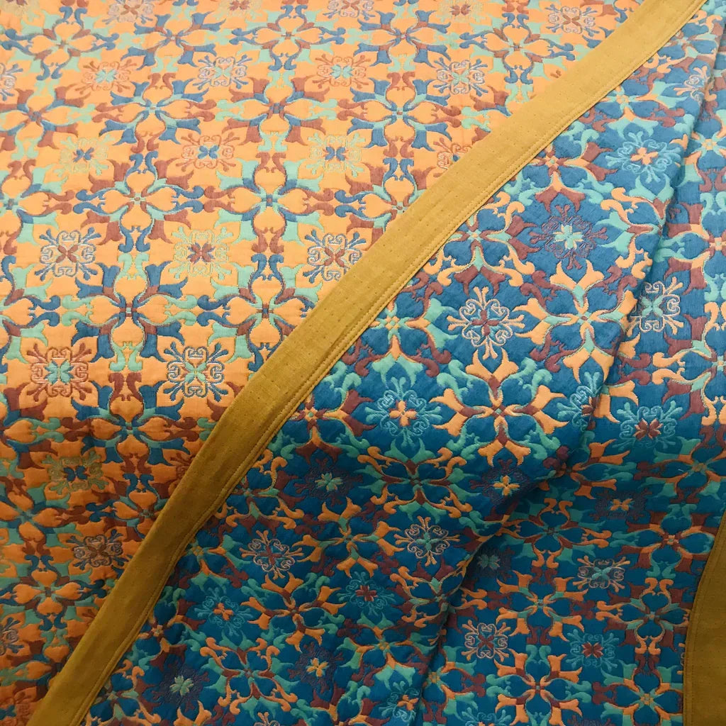 Blue Patterned Cotton Quilt – Floral Design