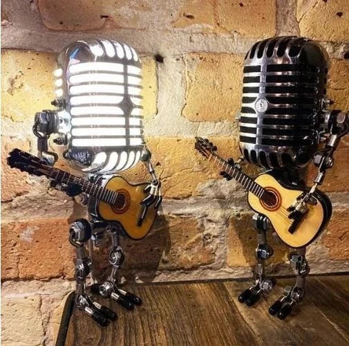 Retro-Inspired Microphone Robot Lamp with Guitar Accent
