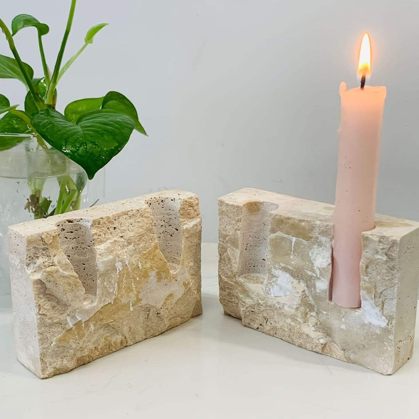 Elegant Dual-Candle Marble Inspired Centerpiece