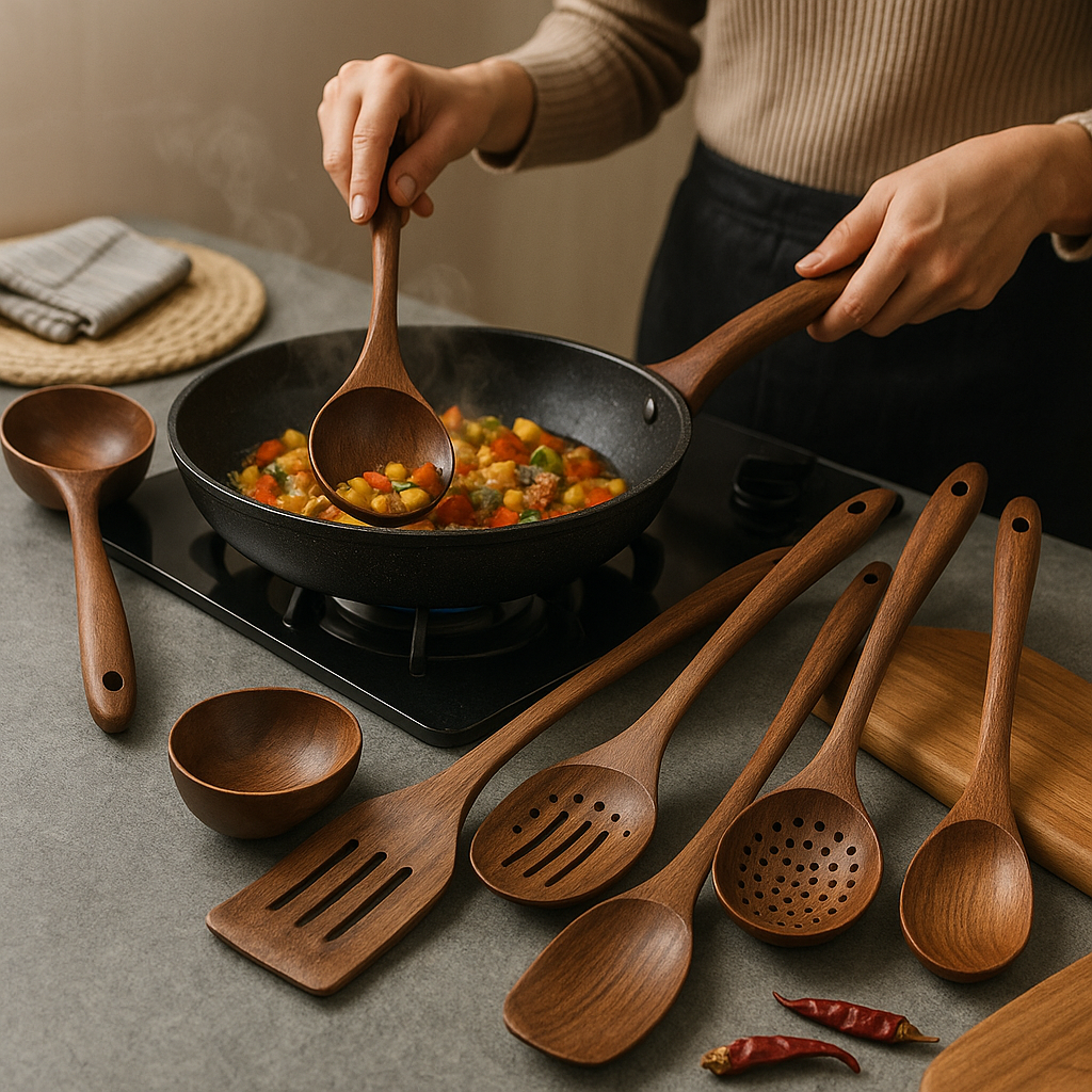 Premium Teak Wood Cooking Utensil Set for Everyday Use