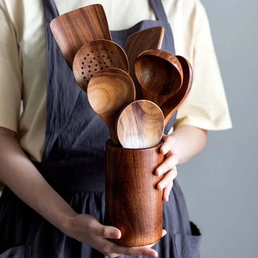 Premium Teak Wood Cooking Utensil Set for Everyday Use