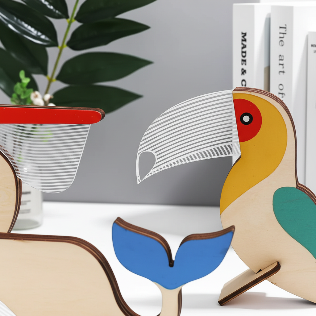 Wooden LED Lamp with Acrylic Design - Glowfauna