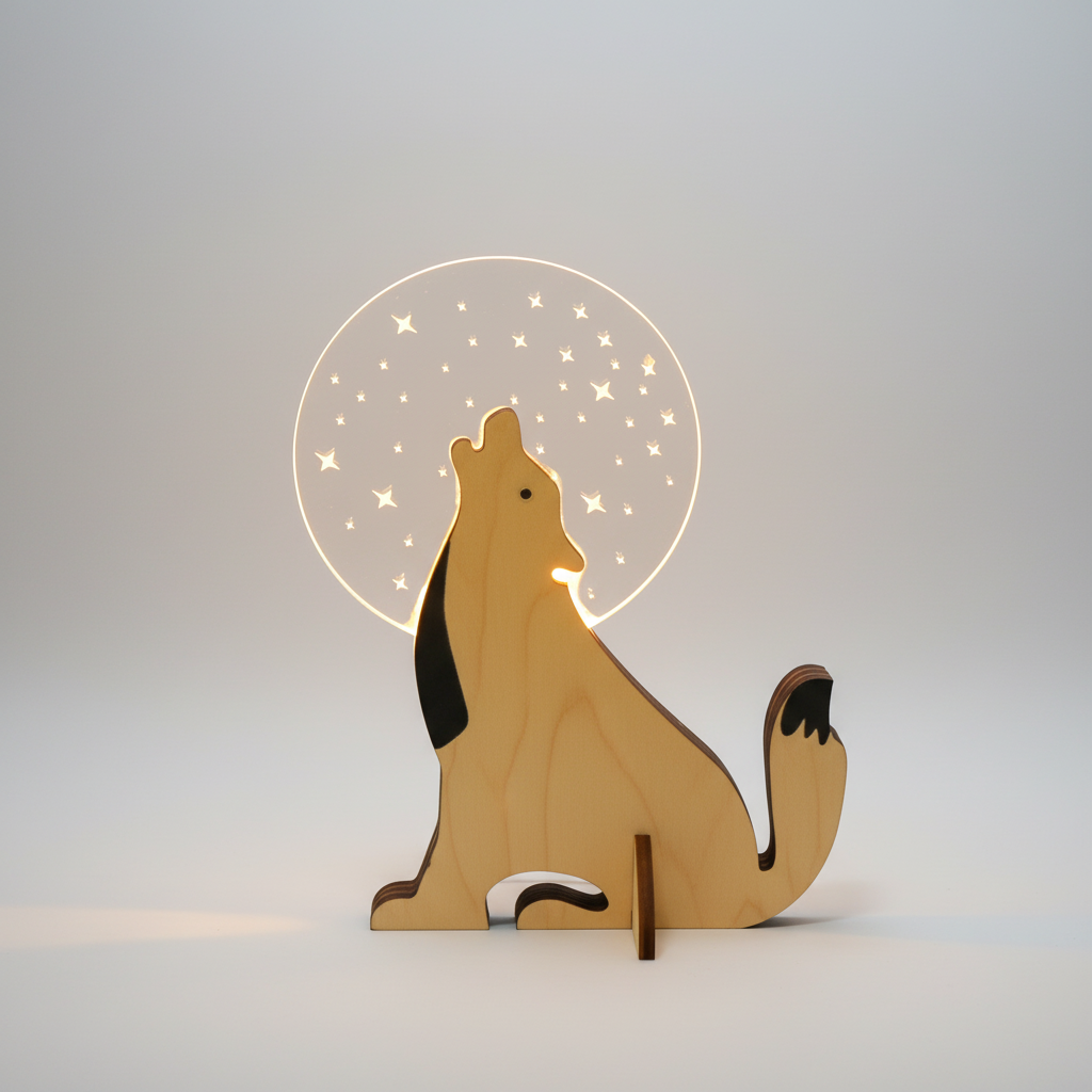 Wooden LED Lamp with Acrylic Design - Glowfauna