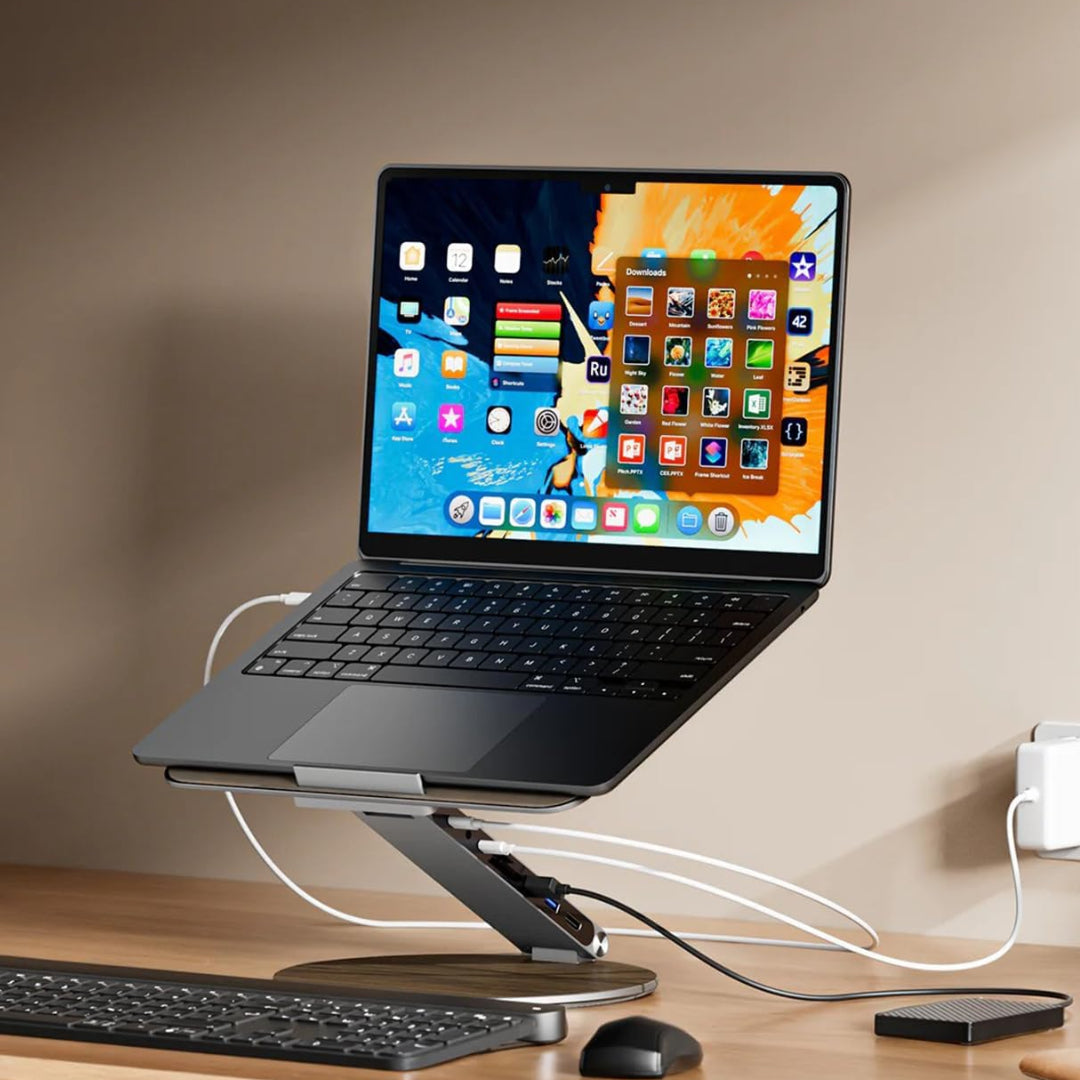 Versatile Laptop Stand with 360° Rotation & USB-C Hub