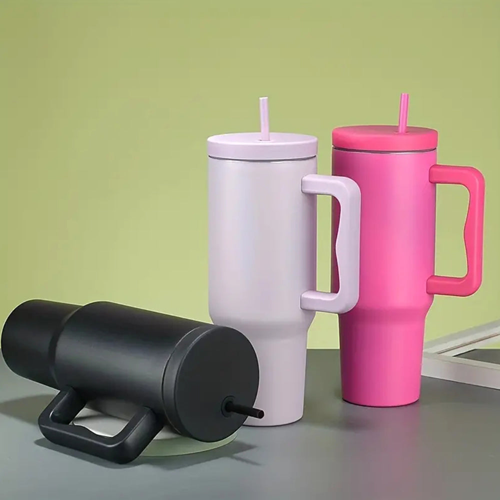 Stylish Insulated Steel Water Bottle with Straw & Grip Handle