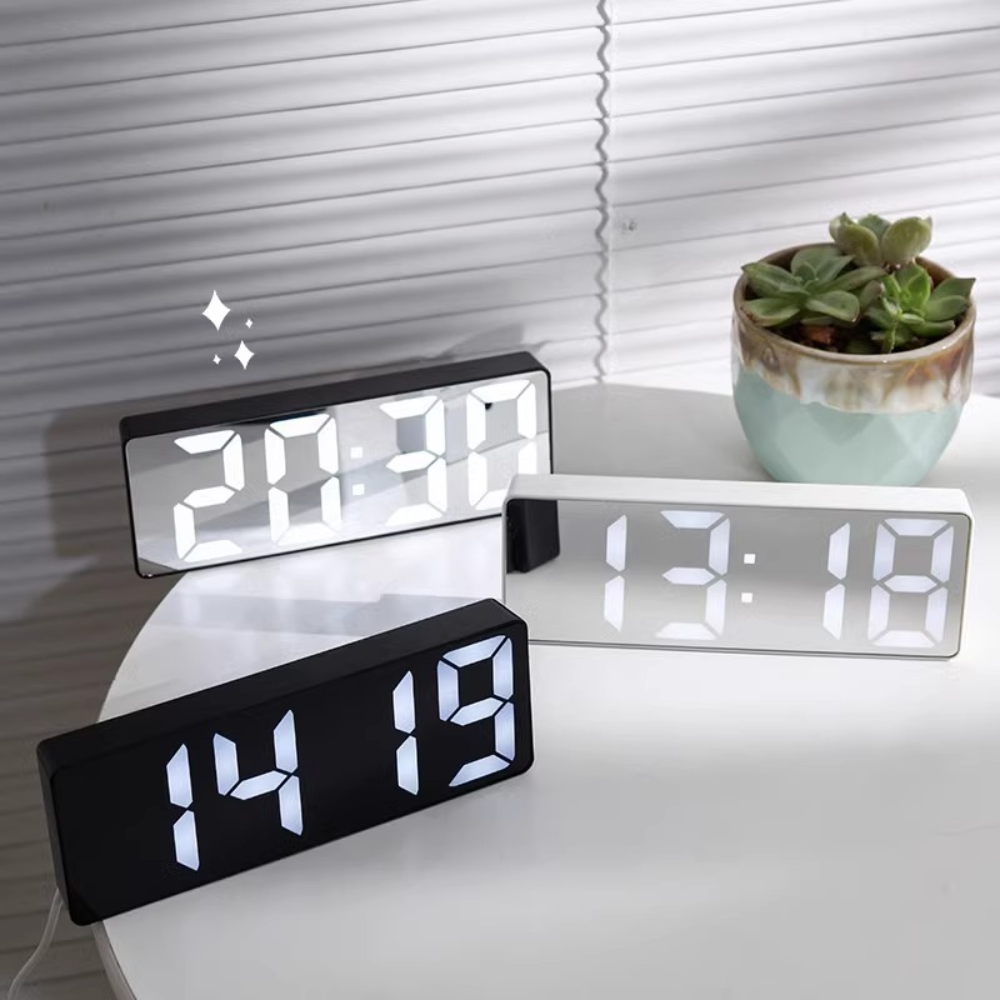 Sleek LED Mirror Alarm Clock with USB Power Option