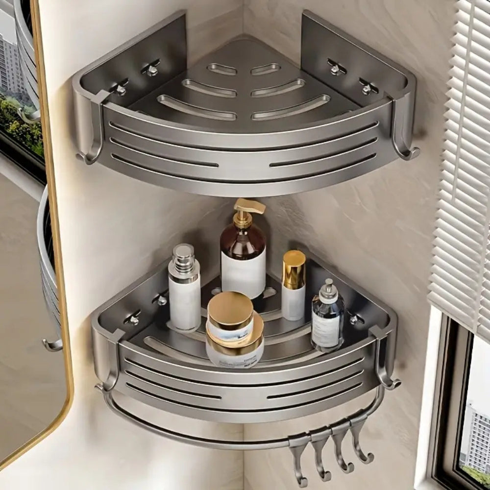 Space-Saving Corner Shower Shelf with Rust-Free Finish