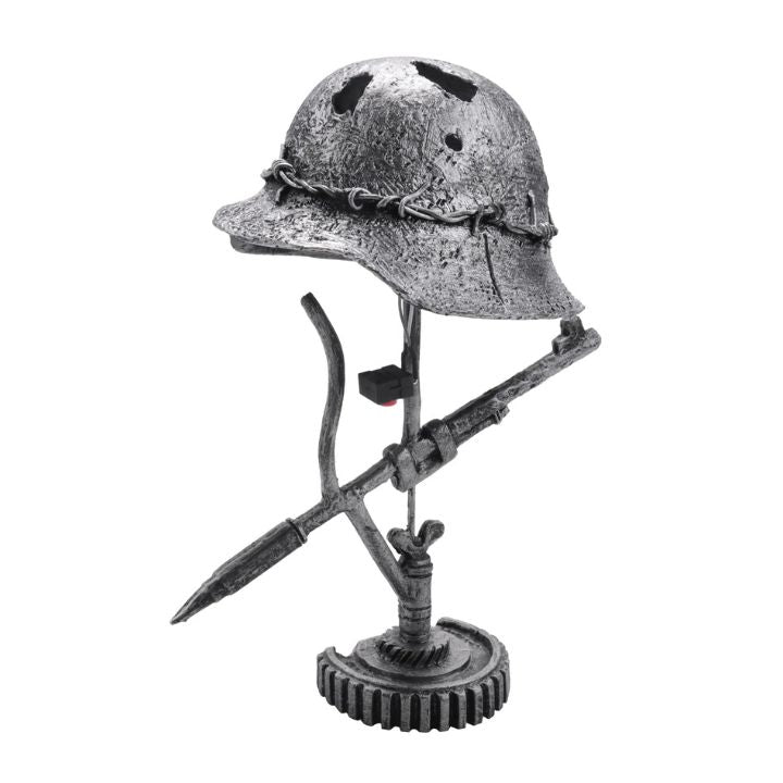 HeritageGlow | Vintage Steel Helmet Lamp with Cozy LED Flame
