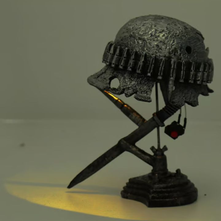 HeritageGlow | Vintage Steel Helmet Lamp with Cozy LED Flame