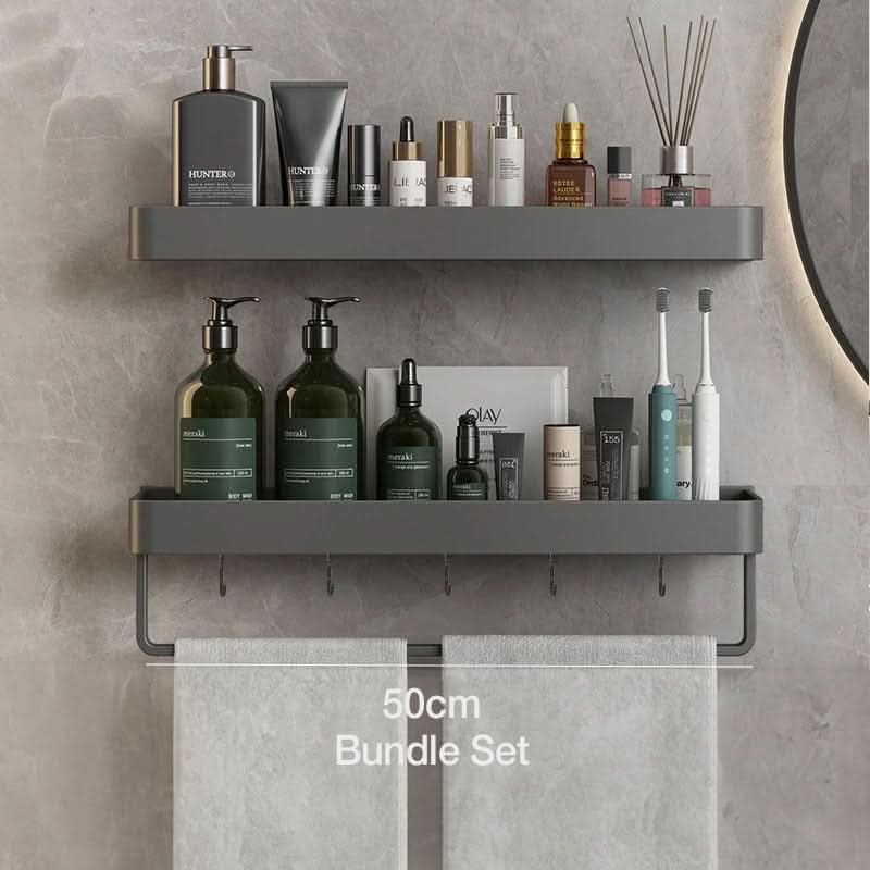 Sleek Wall-Mounted Organizer with Towel Rack for Bathrooms