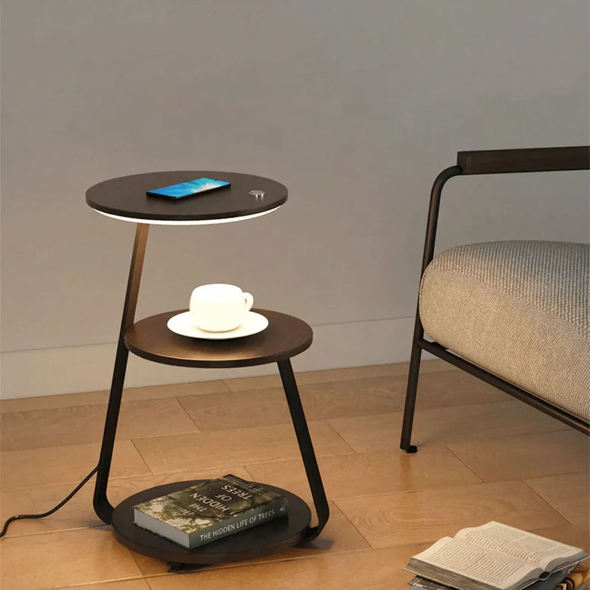 Chic Side Table with Integrated Wireless Charging & Soothing LED Lighting