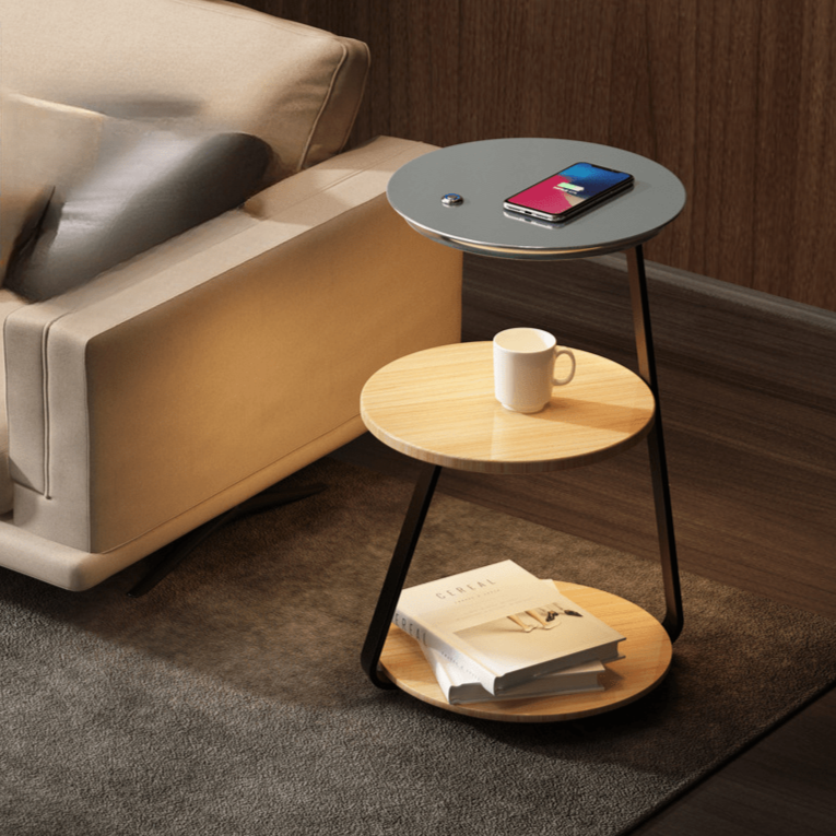 Chic Side Table with Integrated Wireless Charging & Soothing LED Lighting