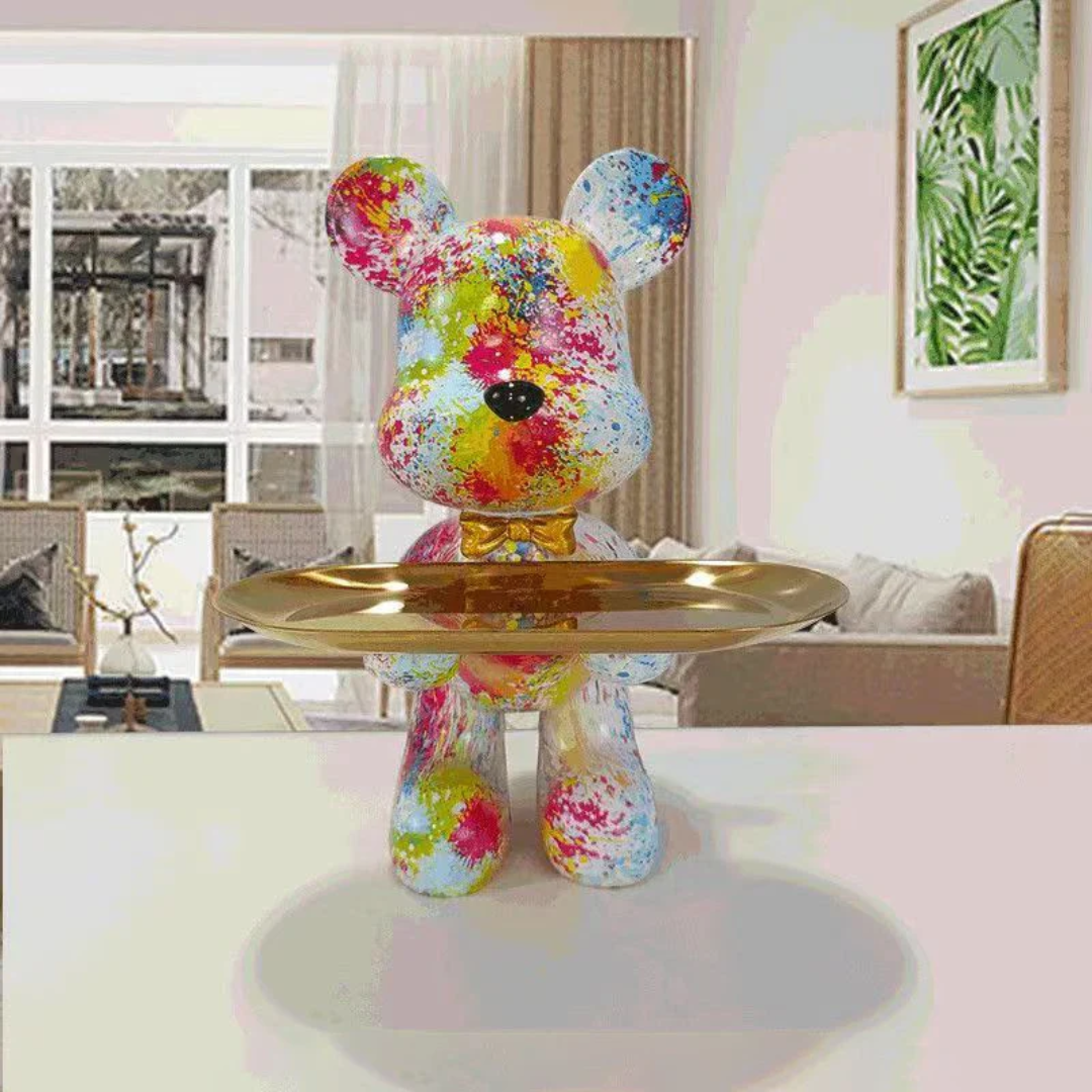 Elegant Bear Sculpture | Chic Blue and Gold Accent for Homes