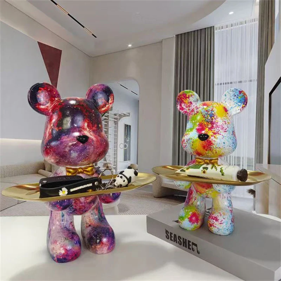 Elegant Bear Sculpture | Chic Blue and Gold Accent for Homes