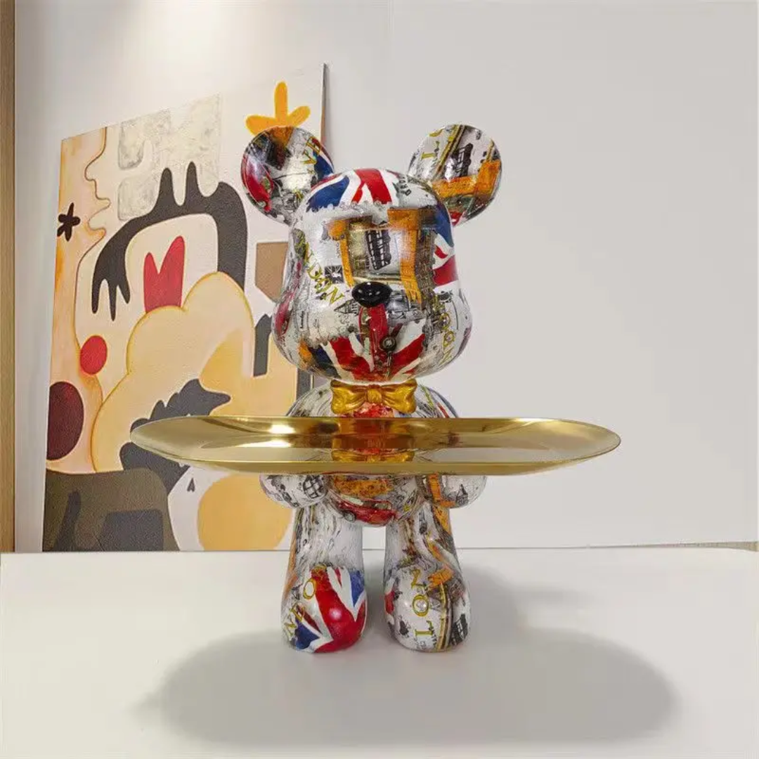 Elegant Bear Sculpture | Chic Blue and Gold Accent for Homes