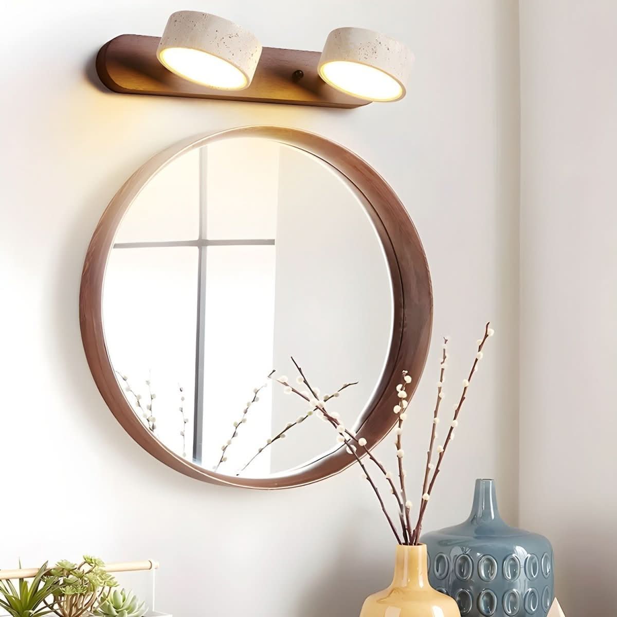 AuraLuxe - Stylish LED Wall Light with Natural Stone & Wood Finish