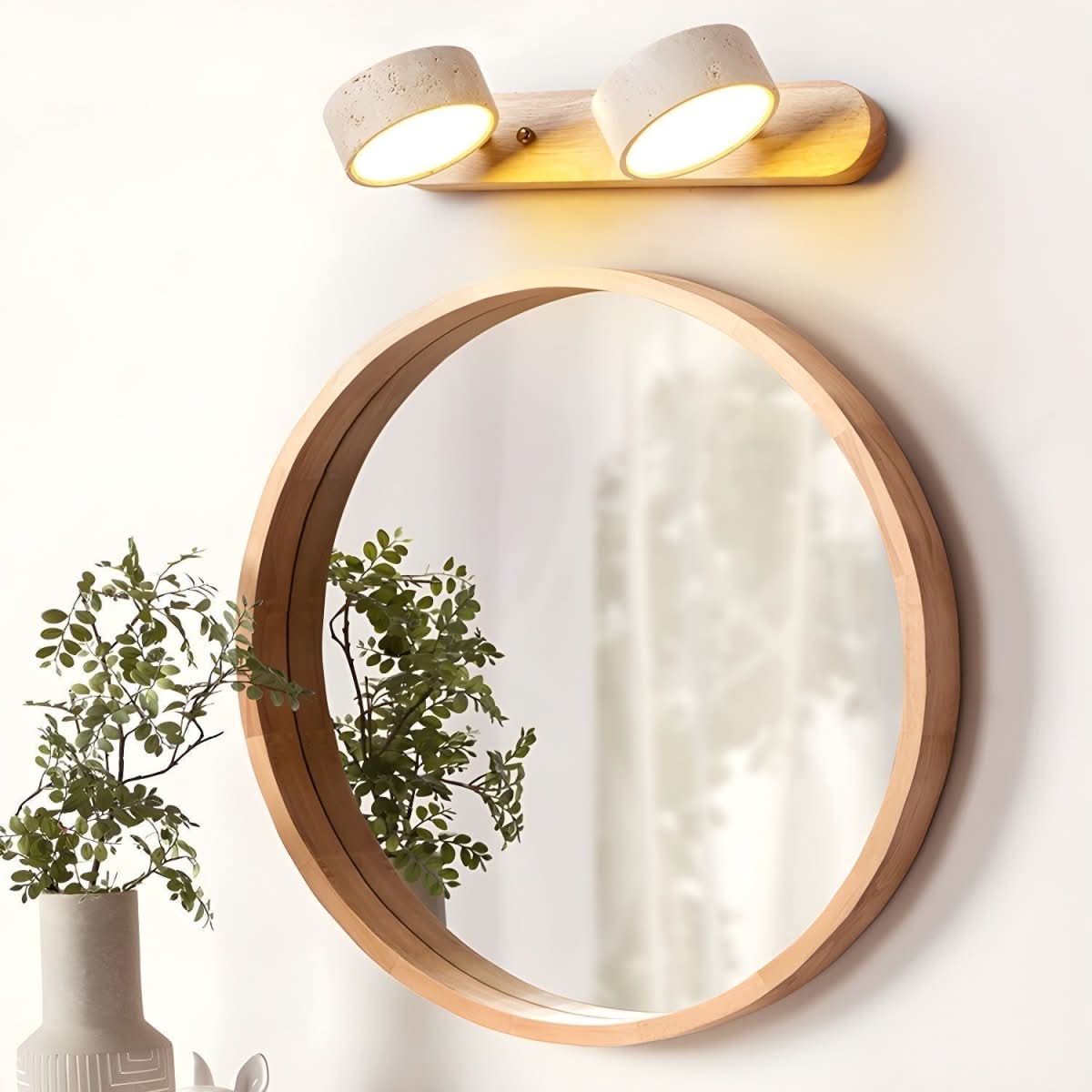 AuraLuxe - Stylish LED Wall Light with Natural Stone & Wood Finish