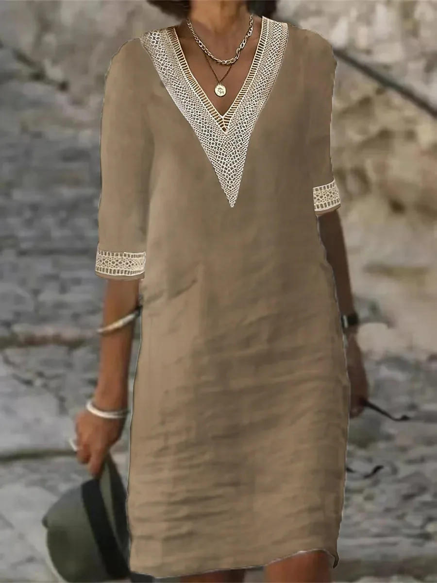 Chic Summer V-Neck Dress with Half Sleeves