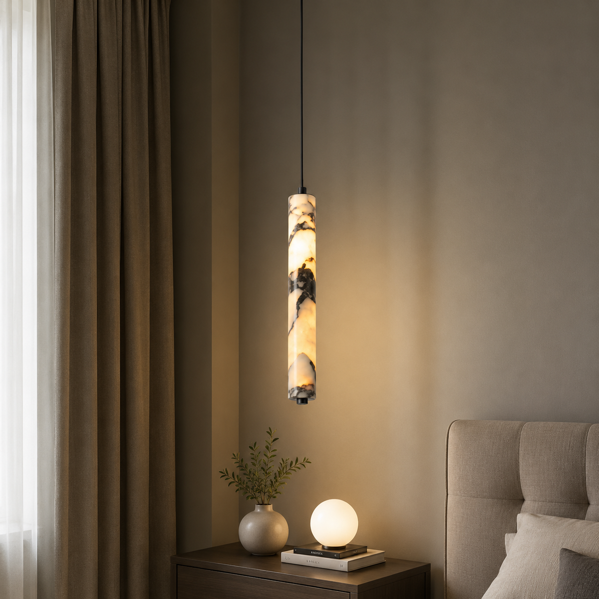 Natural Elegance – Stone Cylinder Pendant Light