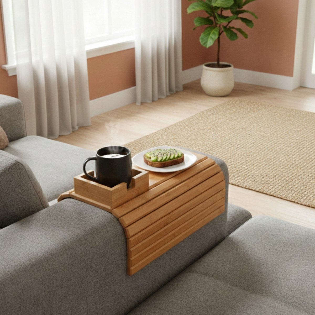 Versatile Sofa Side Tray with Cup Holder and Foldable Design