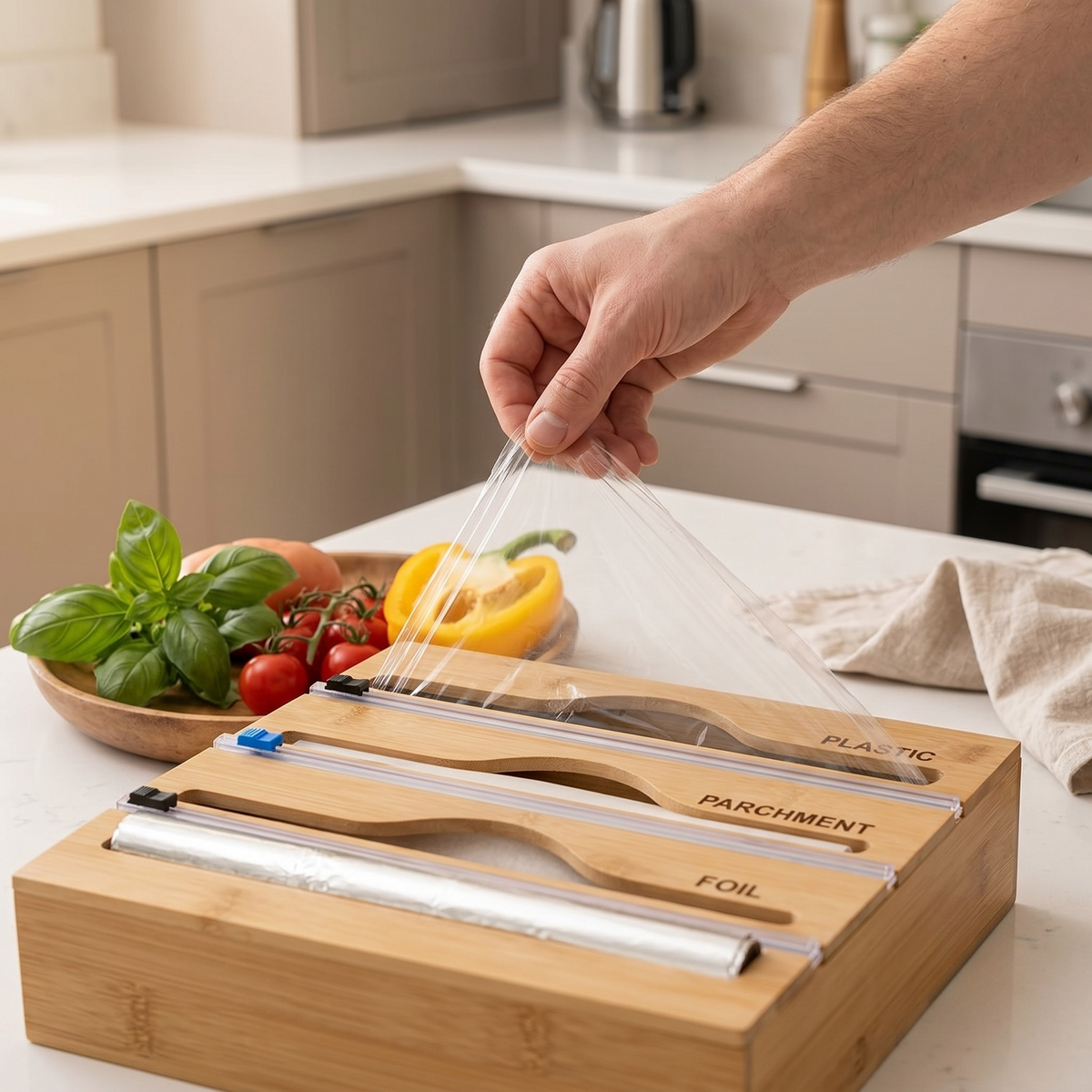 Essential Kitchen Wrap Dispenser with Sliding Cutters