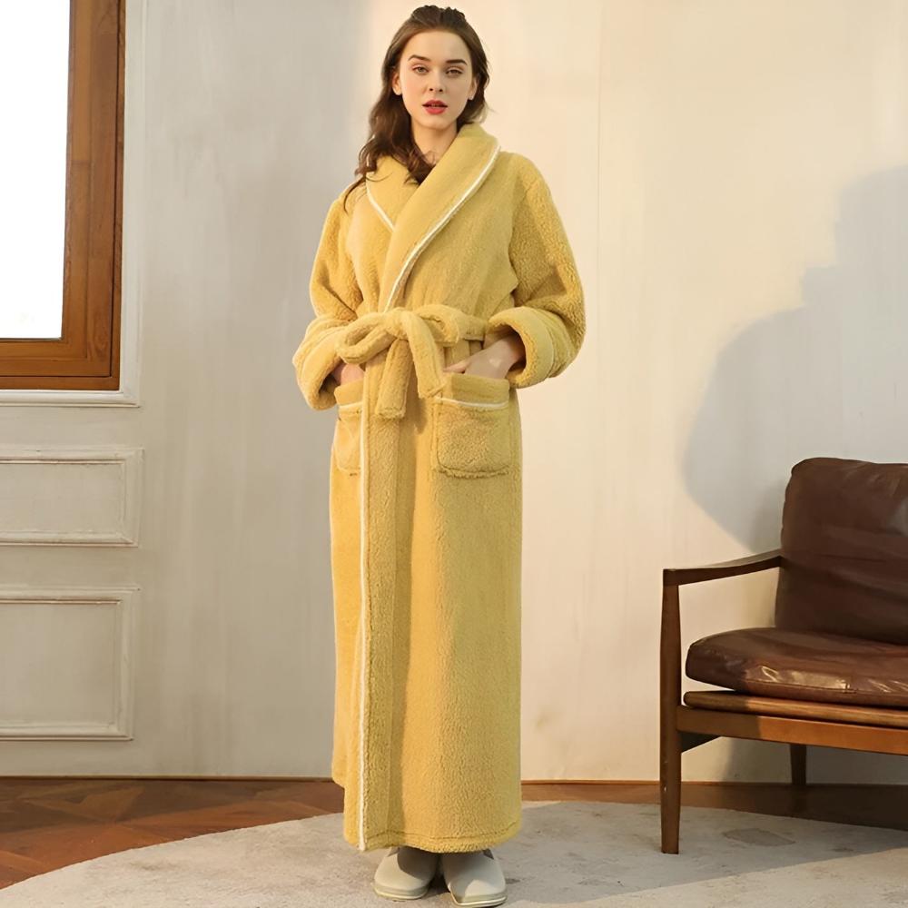 Cozy Coral Fleece Unisex Lounge Robe with Shawl Collar