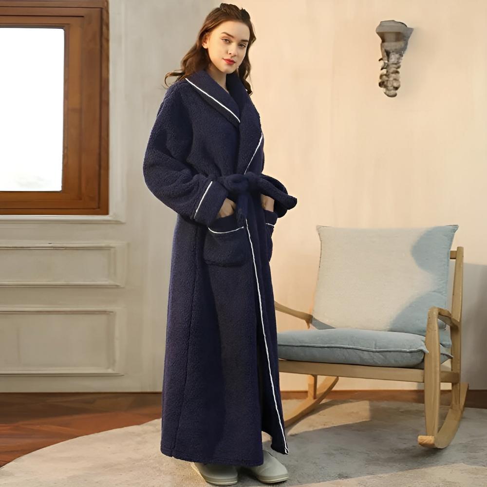 Cozy Coral Fleece Unisex Lounge Robe with Shawl Collar