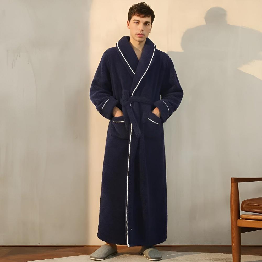 Cozy Coral Fleece Unisex Lounge Robe with Shawl Collar