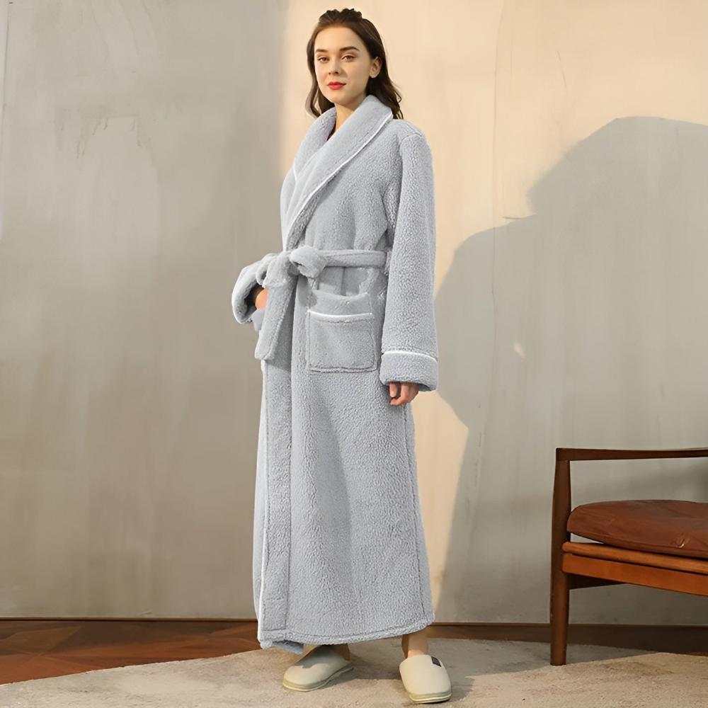 Cozy Coral Fleece Unisex Lounge Robe with Shawl Collar