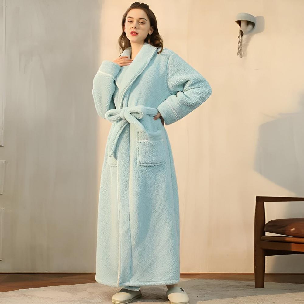 Cozy Coral Fleece Unisex Lounge Robe with Shawl Collar