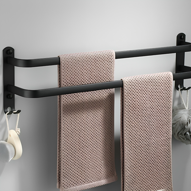 Wall-Mounted Towel Rack with Hooks - Space-Saving Design