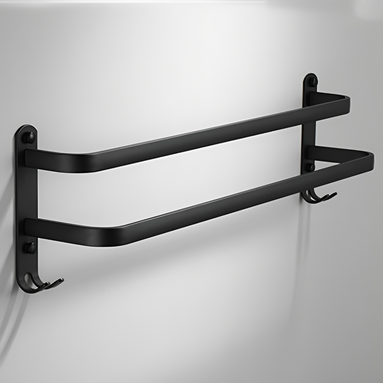 Wall-Mounted Towel Rack with Hooks - Space-Saving Design