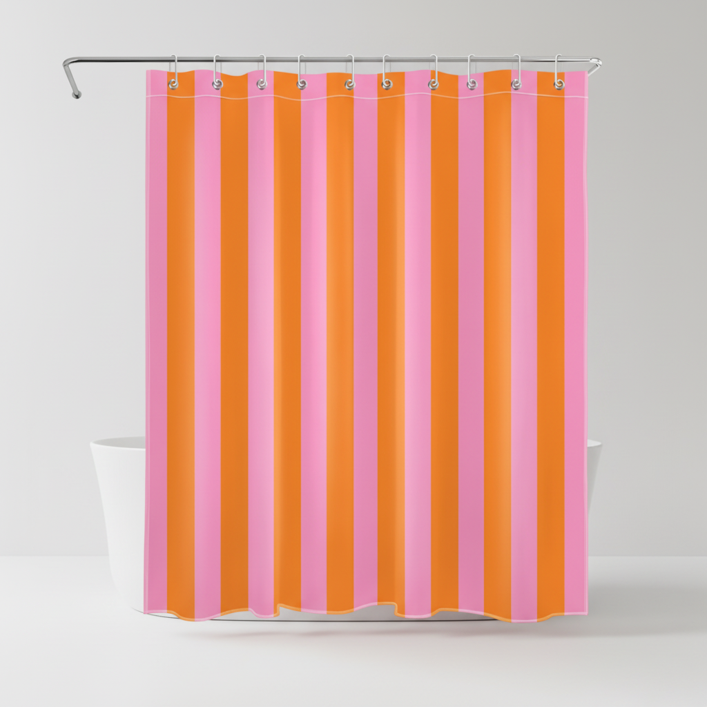 Striped Fabric Shower Curtain in Boho Style