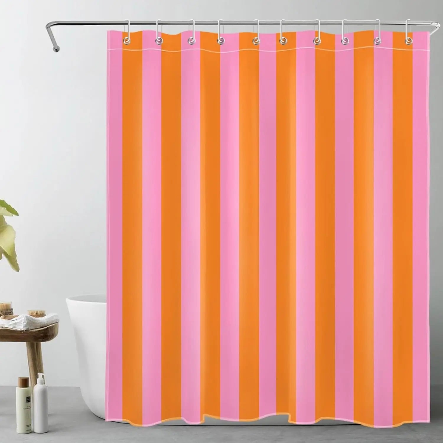 Striped Fabric Shower Curtain in Boho Style