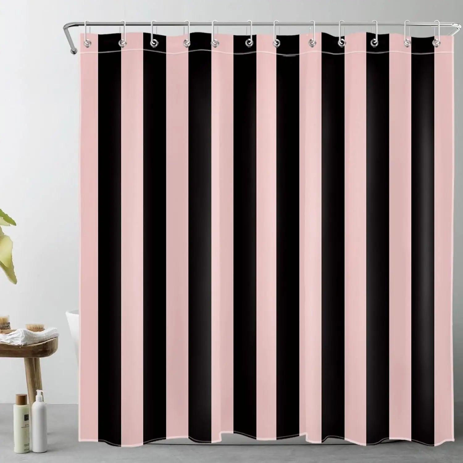 Striped Fabric Shower Curtain in Boho Style