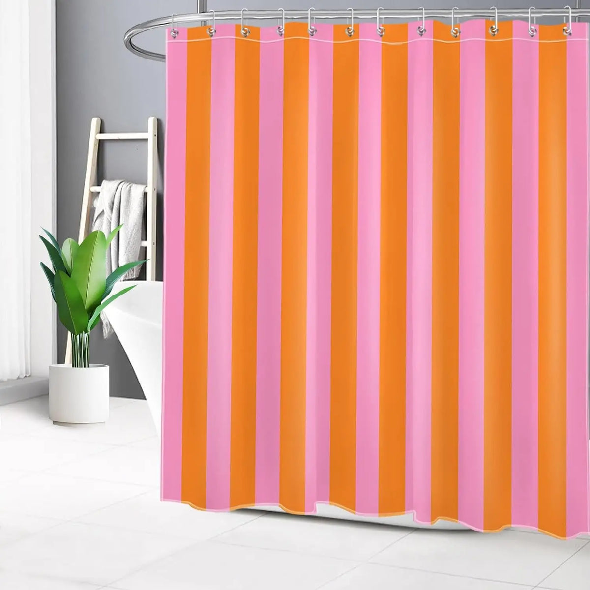 Striped Fabric Shower Curtain in Boho Style