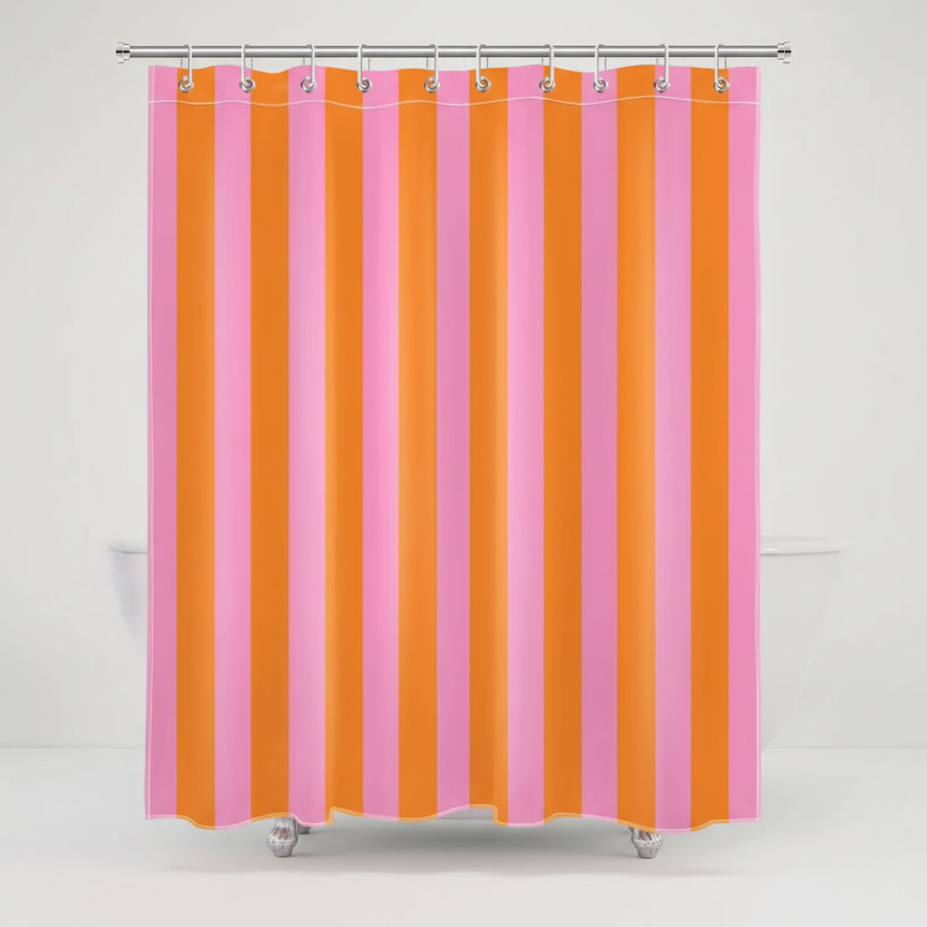 Striped Fabric Shower Curtain in Boho Style