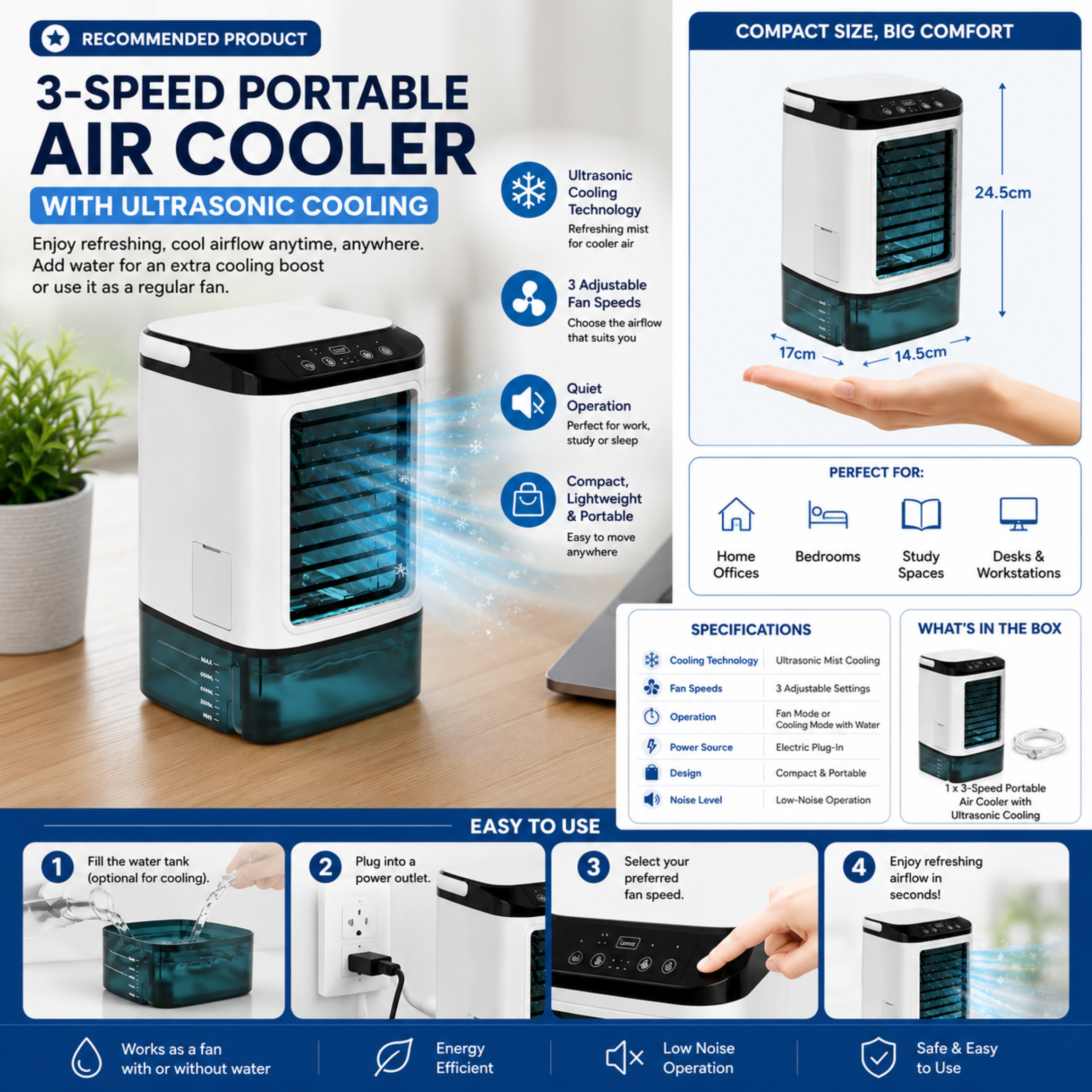 BreezeSmart | Compact Air Cooler with Whisper Quiet Operation