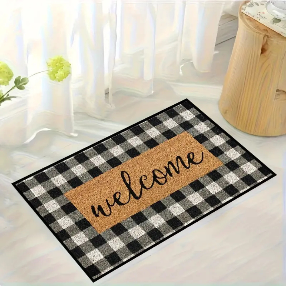 Chic Welcome Mat with Classic Checkered Design