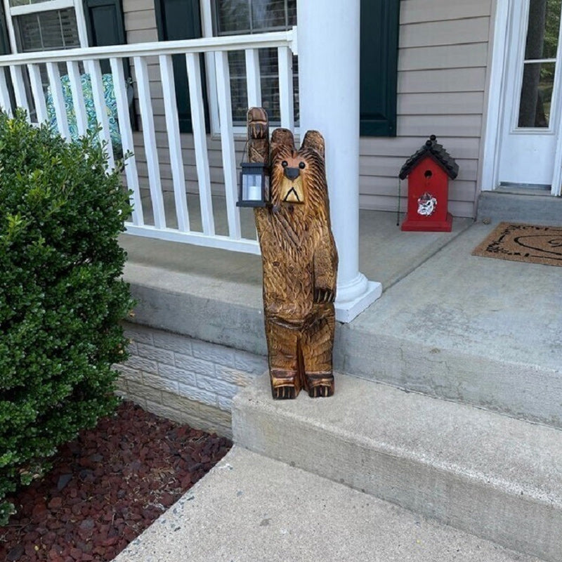 Bear-Shaped Carved Lantern Sculpture for Outdoor Decor