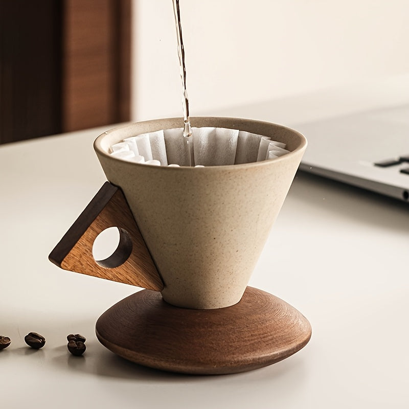 Elegant Ceramic Mug with Wooden Coaster and Precision Pour Spout
