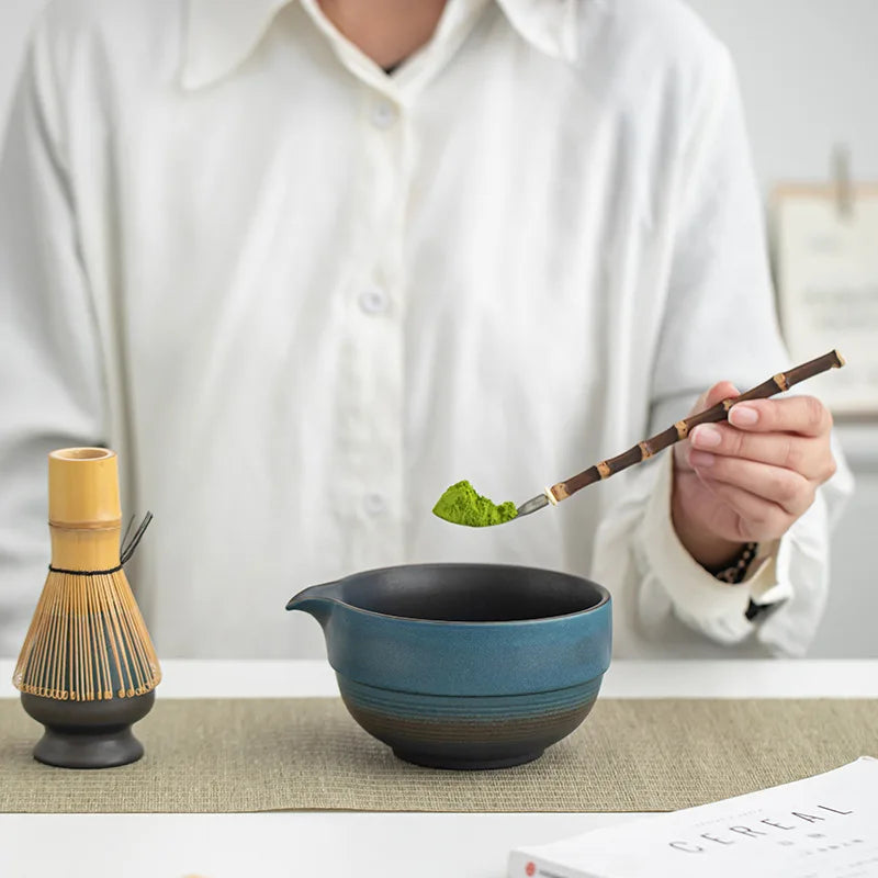 Artisan Matcha Bowl Collection with Spout and Bamboo Whisk