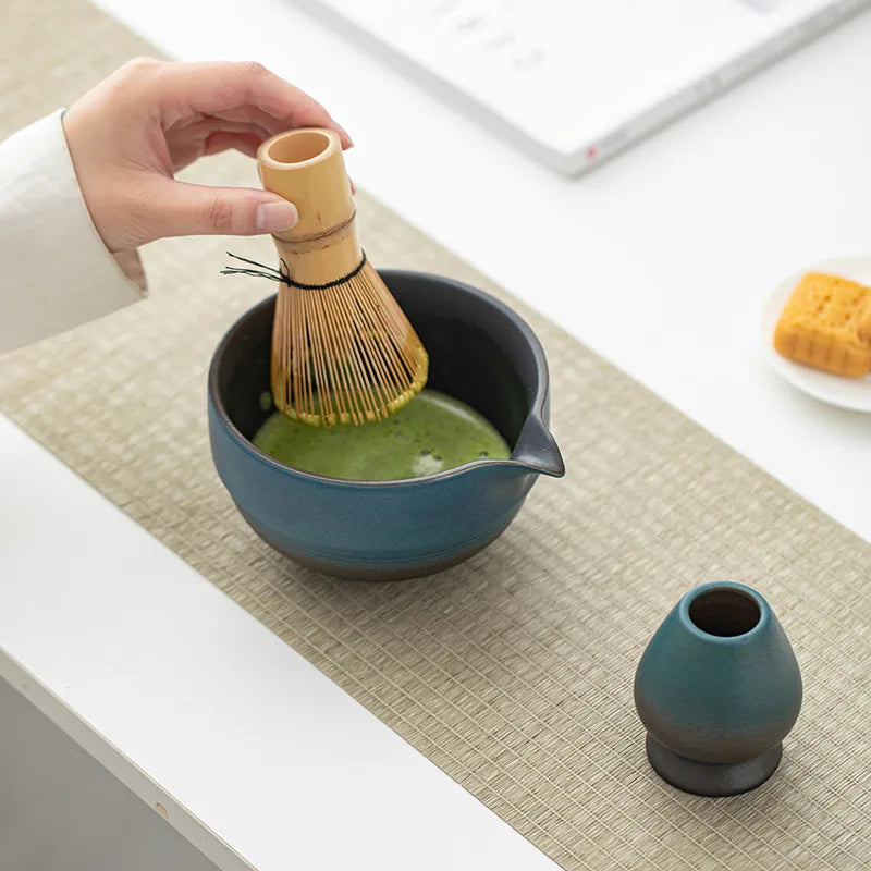 Artisan Matcha Bowl Collection with Spout and Bamboo Whisk