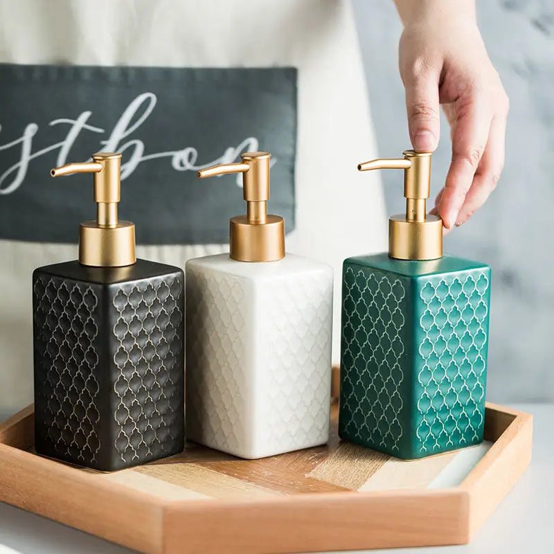 Elegant Ceramic Soap Dispenser with Gold Pump