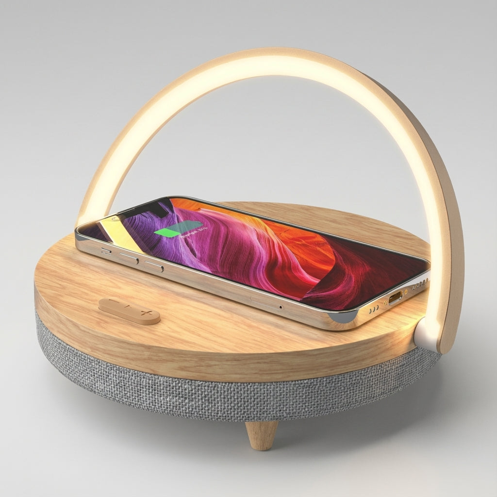 LuxeGlow | Versatile Table Lamp with Wireless Charging & Audio