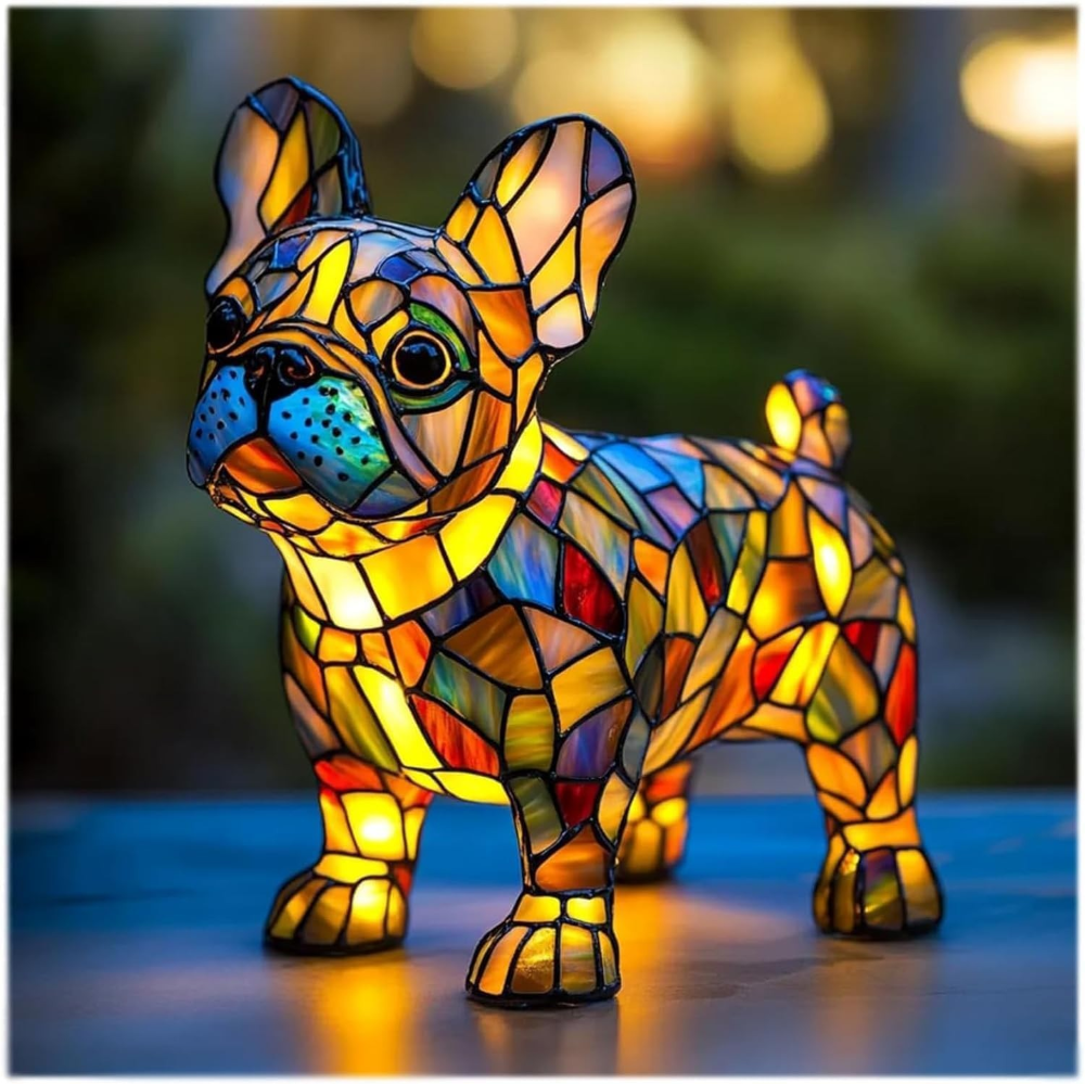 Adorable Pup Table Lamp | LED Night Light with Stained Glass Flair