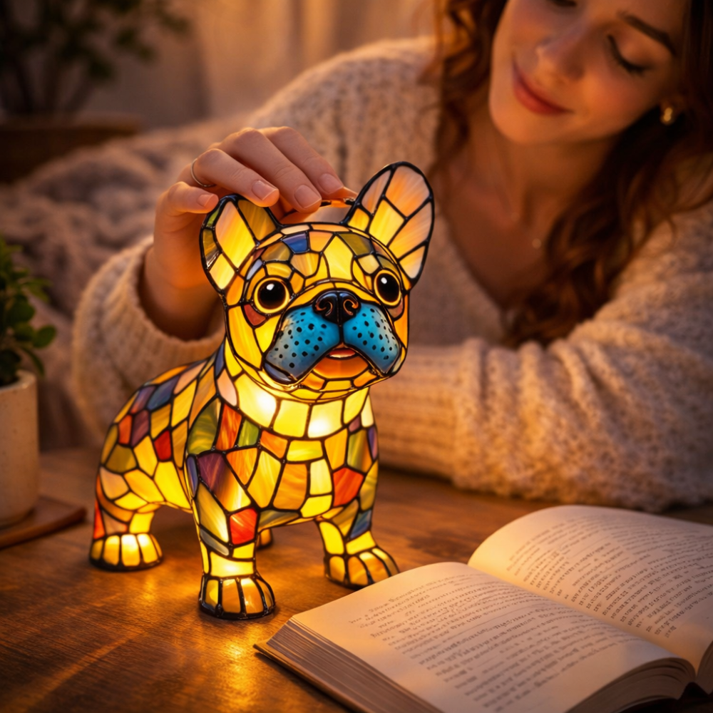 Adorable Pup Table Lamp | LED Night Light with Stained Glass Flair