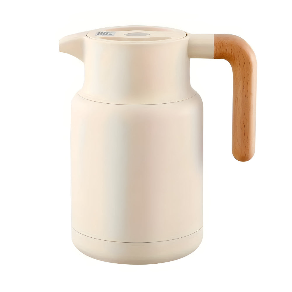 Elegant Insulated Carafe with Natural Wood Handle for All Beverages
