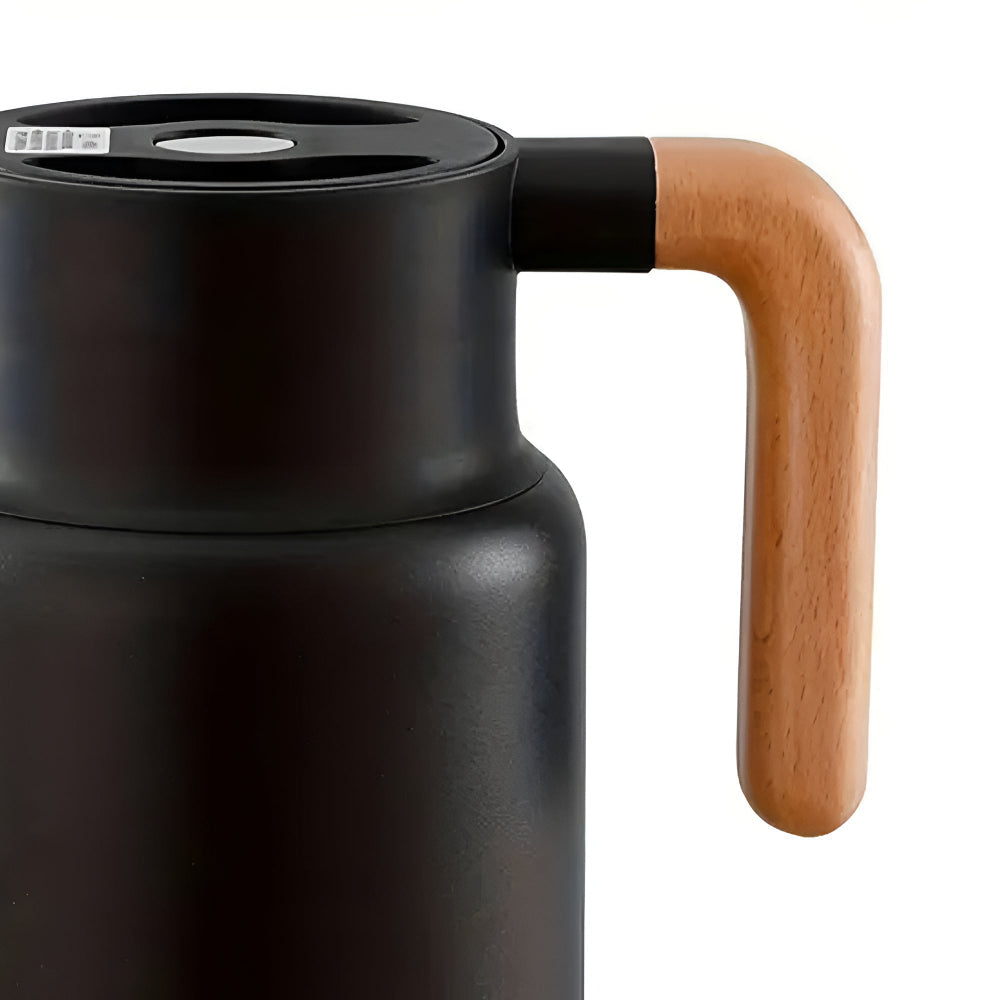 Elegant Insulated Carafe with Natural Wood Handle for All Beverages